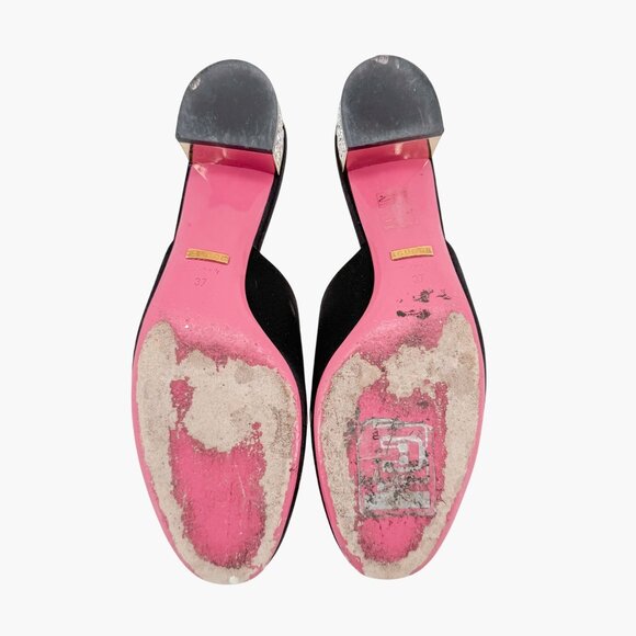Gucci Dragon Embroidered Candy Mules EU 37 US 7 Black Satin Crystal Block Heel - Picture 12 of 15